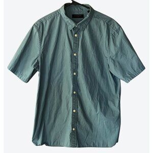 Allsaints Men's Large Short Sleeve Button Front Stone Blue Organic Cotton Shirt